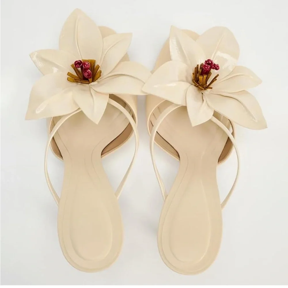 Zara Women's Floral Mules Heels Open Pointed Toe Stilettos. Size 9 - Picture 3 of 7